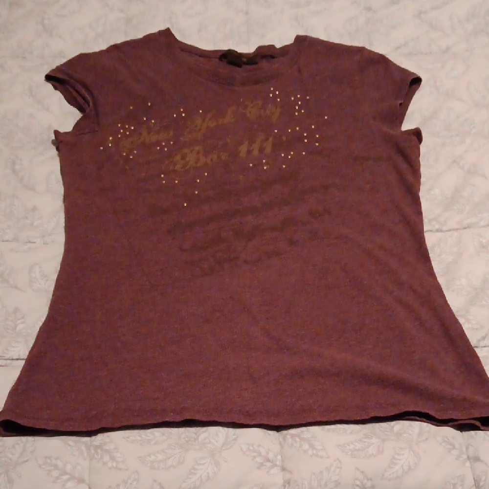 Express Women's Dark Purple Short Short Sleeve Tee with Gold Stud Accents Size M